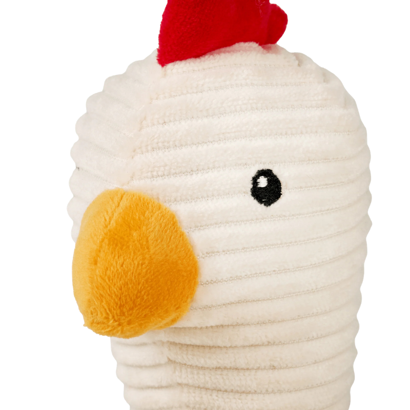 Peluche pour chien Egssy le poulet zoom sur la tête de la peluche