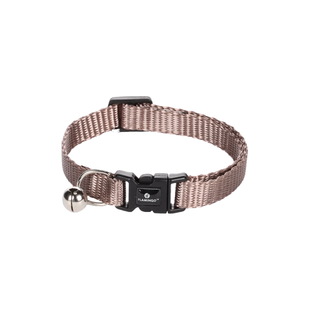Collier réglable pour chat avec clochette couleur taupe