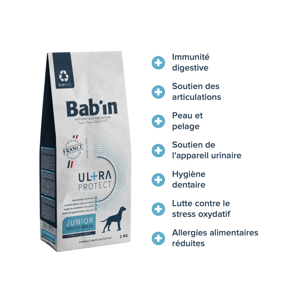 Bienfaits des croquettes Bab'in ULTRA Junior : Soutien Articulaire et Immunité Chiot