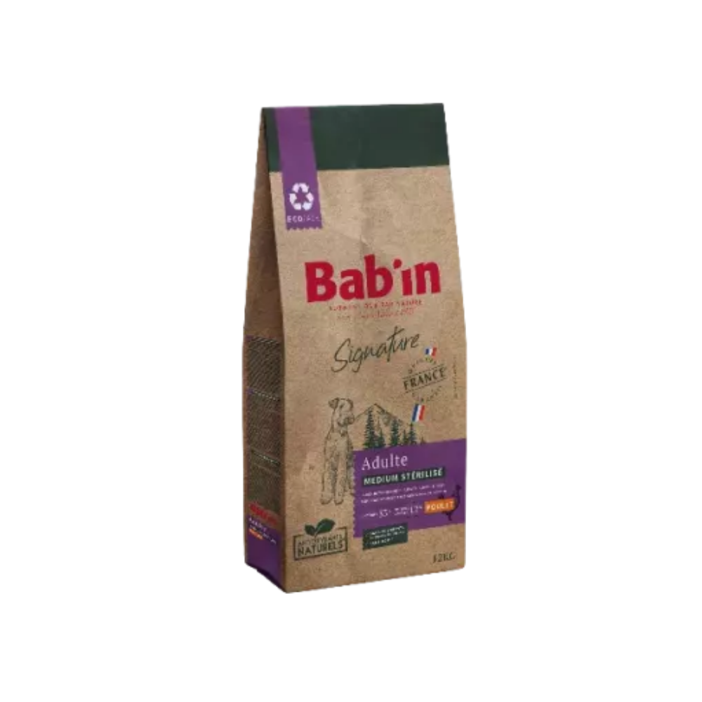 Sac de croquette Bab'in Signature pour chien adulte medium stérilisé, au poulet