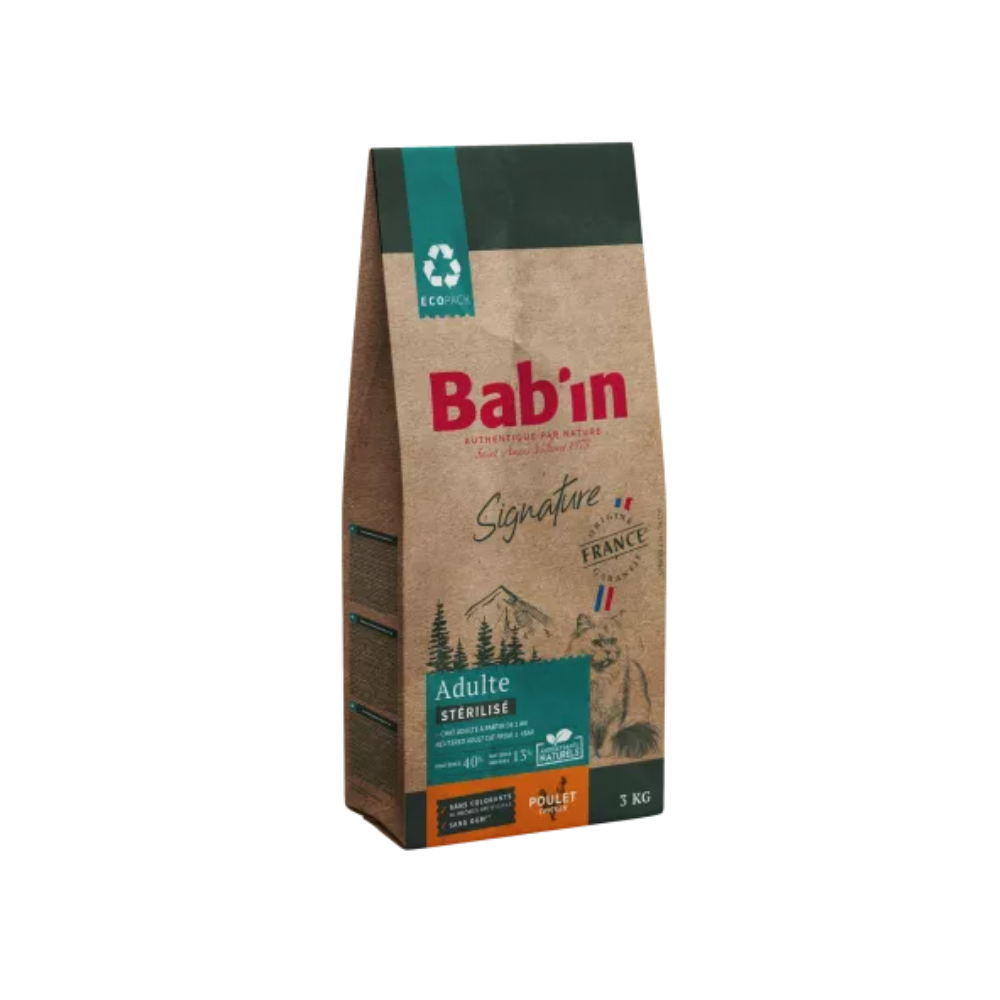 Sac de croquette Bab'in Signature pour chat adulte stérilisé, au poulet