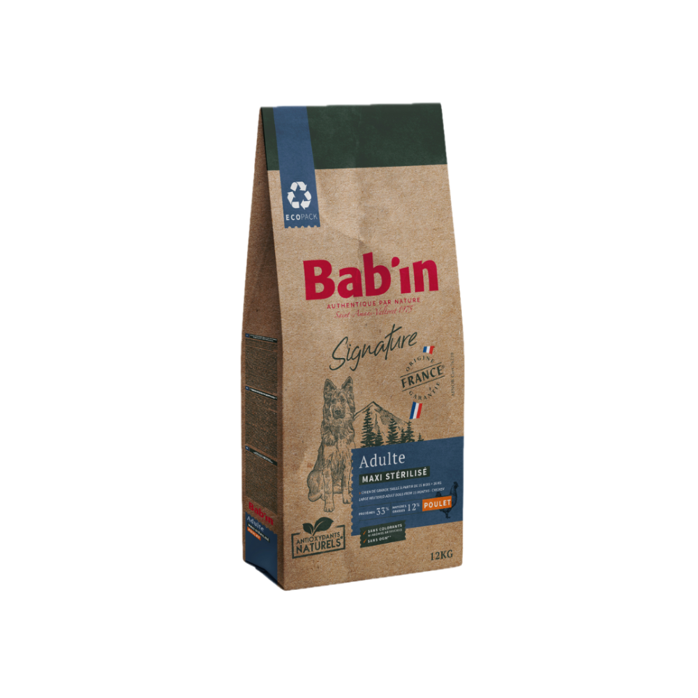 Sac de croquette Bab'in Signature pour chien adulte maxi stérilisé au poulet