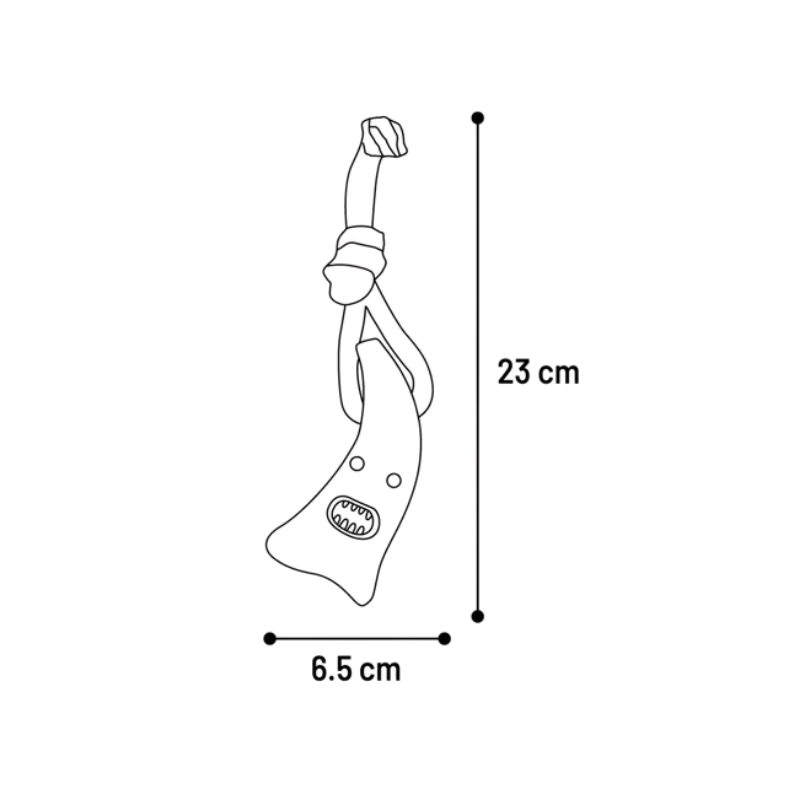 Dimensions Wilga - Jouet à mâcher en forme de corne avec corde : 23cm L x 6.5cm l x 5cm H