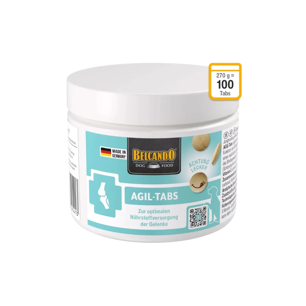 Comprimé agil-tabs - boîte de 270g (100 comprimés) : compléments alimentaires pour le soutien des articulations et des os des jeunes chiens de races de grande taille ou les chiens adultes soumis à une forte sollicitation physique