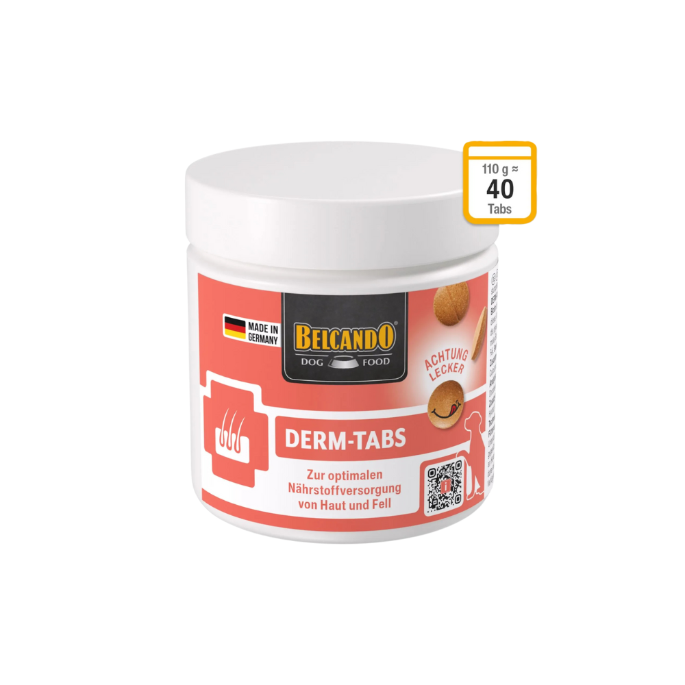 Comprimé derm-tabs - boîte de 110g (40 comprimés) : compléments alimentaires pour chien de tout âge avec la peau sèche ou irrité, pour améliorer la qualité de la peau, du poil, des griffes.