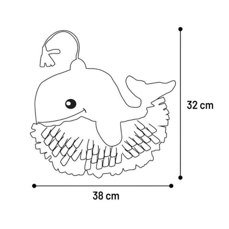 Dimensions du tapis de fouille en forme de baleine rose : 38cm L x 32cm l x 9cm H